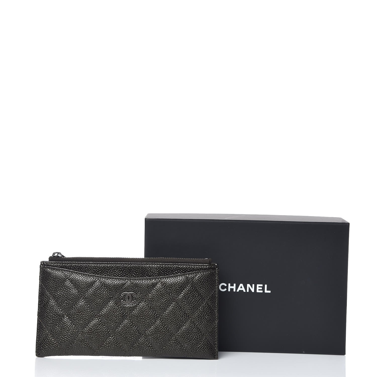 Chanel Caviar Quilted Classic Zip Pouch Dark Green 8 of 8