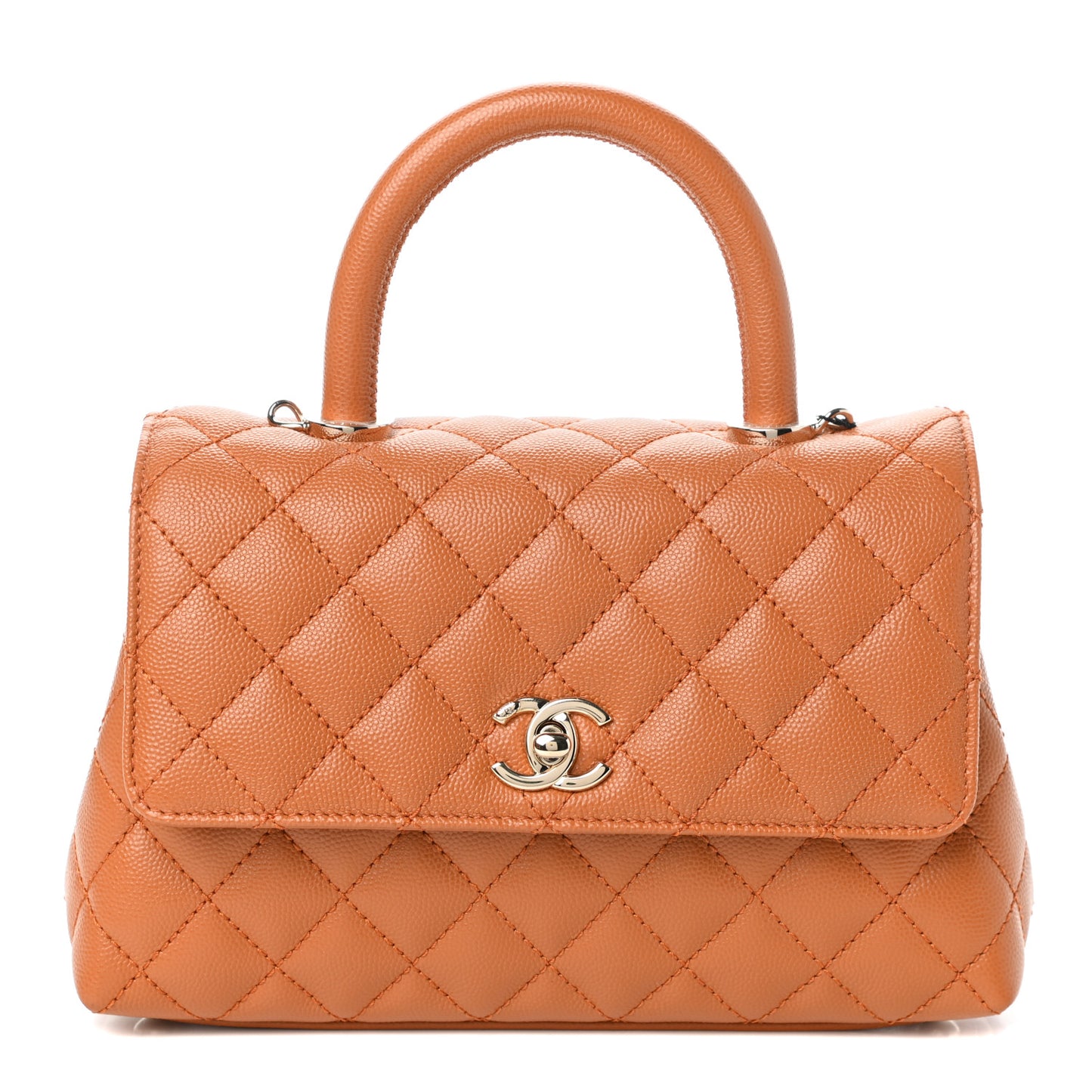 Caviar Quilted Mini Coco Handle Flap Light Brown