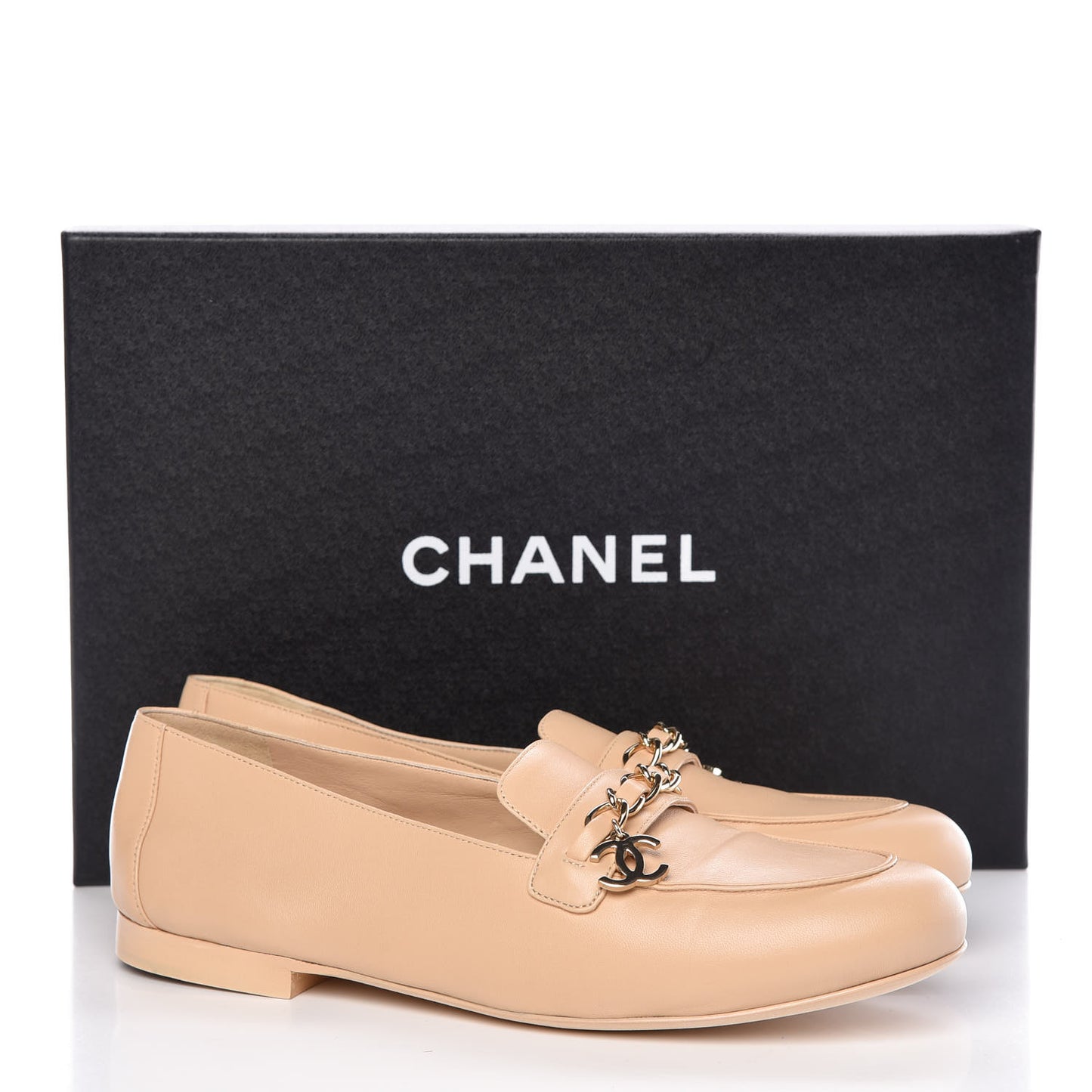 Lambskin CC Chain Mocassin Loafers 37.5 Beige