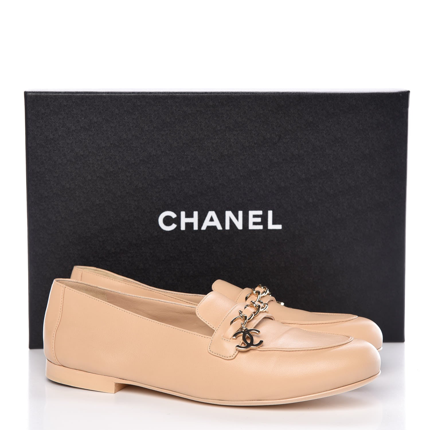Chanel Lambskin CC Chain Mocassin Loafers 37.5 Beige 9 of 9