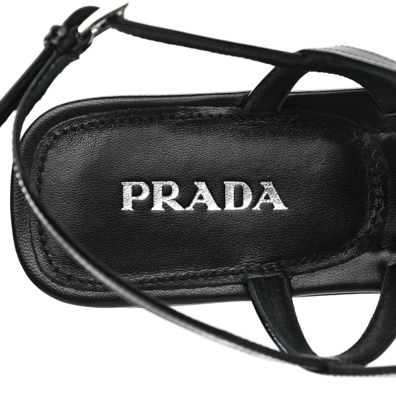 Prada Vernice Metal Triangle Logo Slingback Flat Thong Sandals 38.5 Black 7 of 10