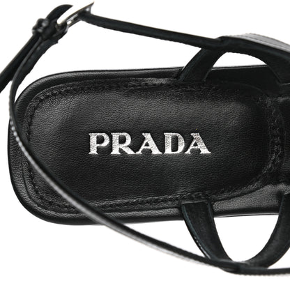 Prada Vernice Metal Triangle Logo Slingback Flat Thong Sandals 38.5 Black 7 of 10