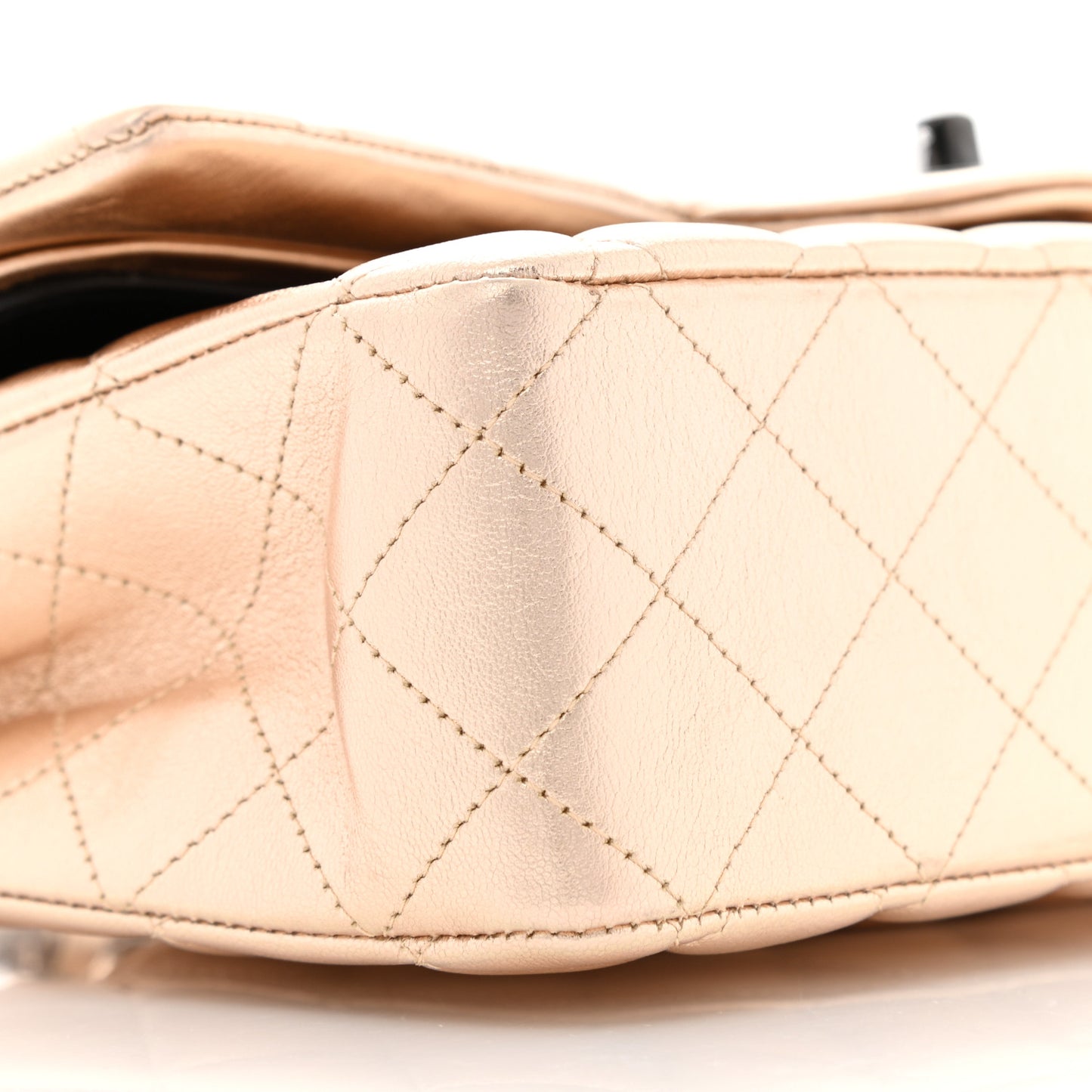 Metallic Lambskin Quilted Medium Double Flap Gold Black