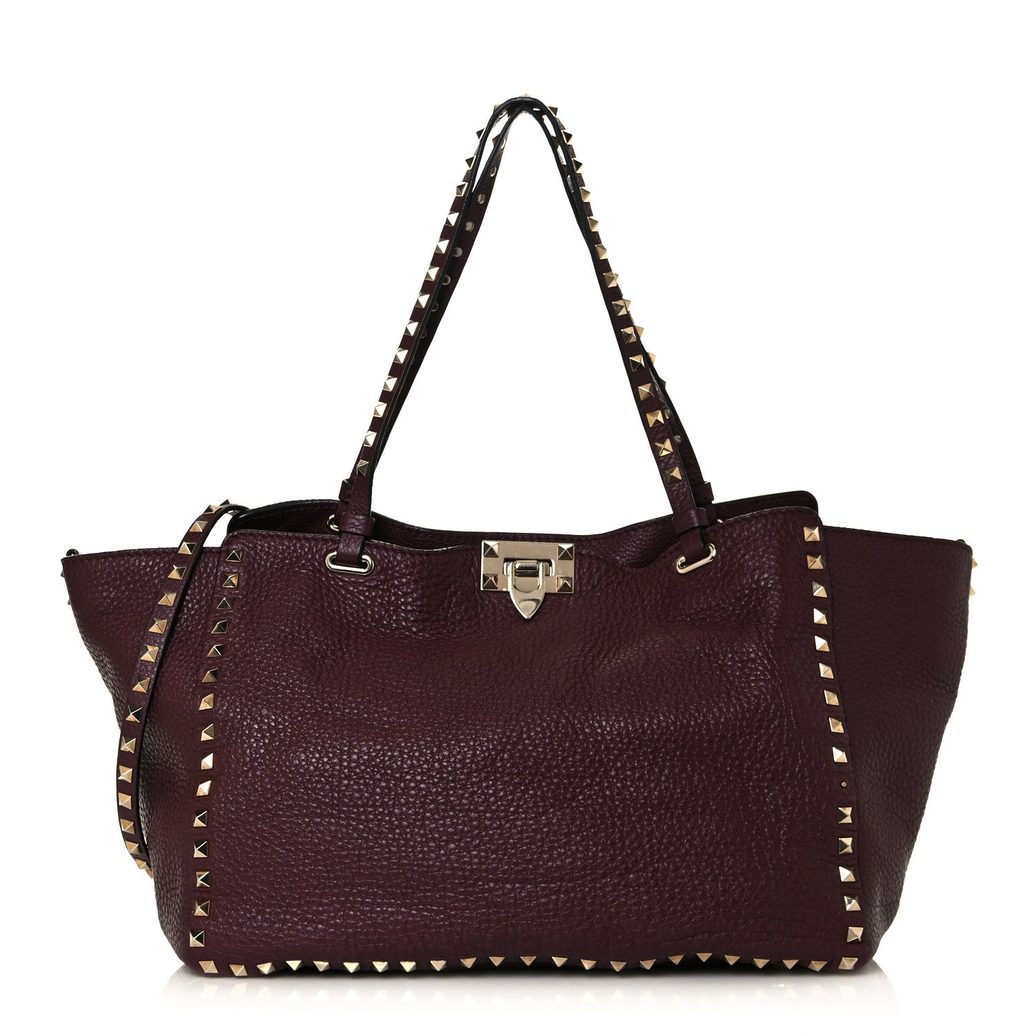 Valentino Garavani Pebbled Calfskin Medium Rockstud Tote Rubin 1 of 17