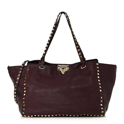 Valentino Garavani Pebbled Calfskin Medium Rockstud Tote Rubin 1 of 17