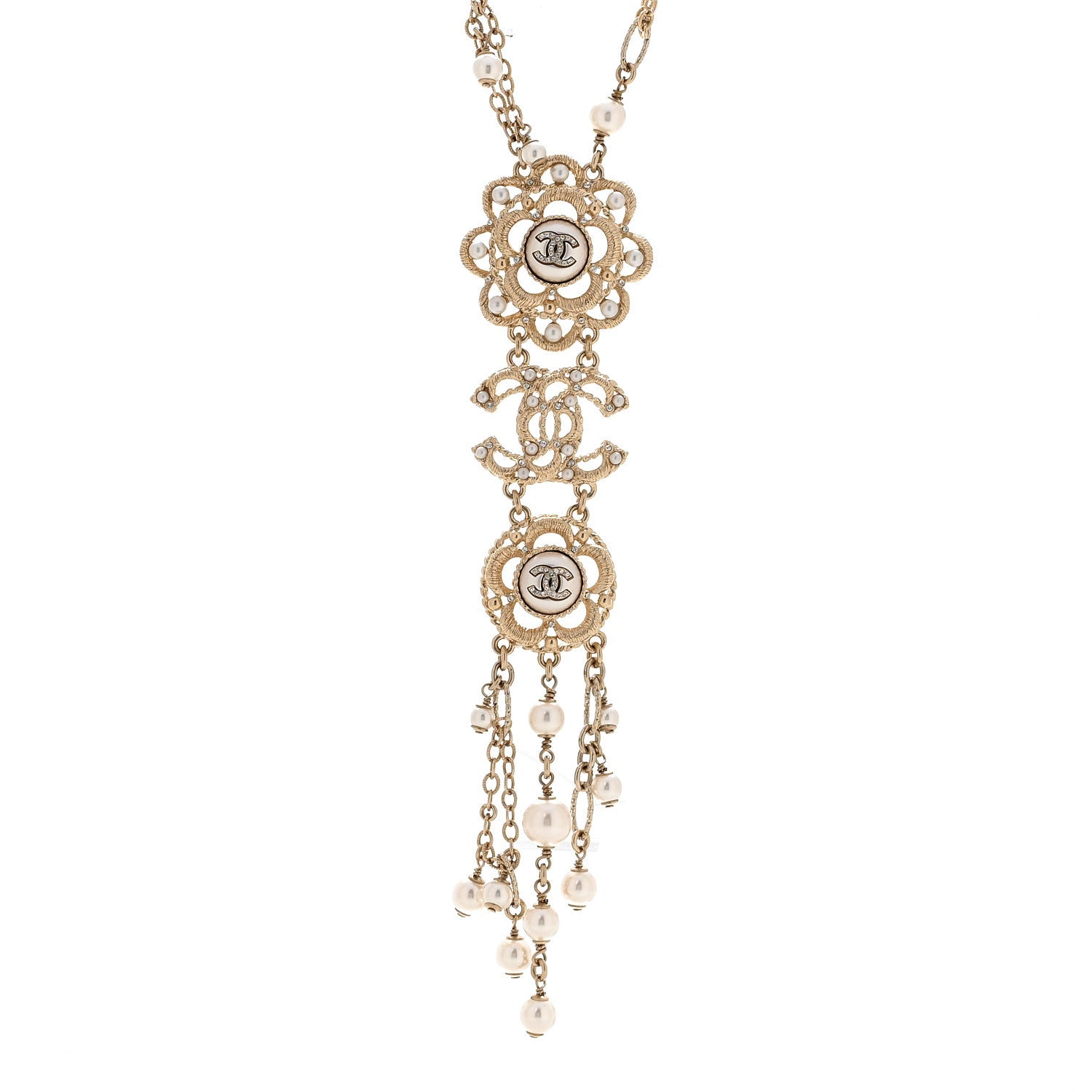 Chanel Pearl Crystal CC Camellia Choker Necklace Gold 4 of 6