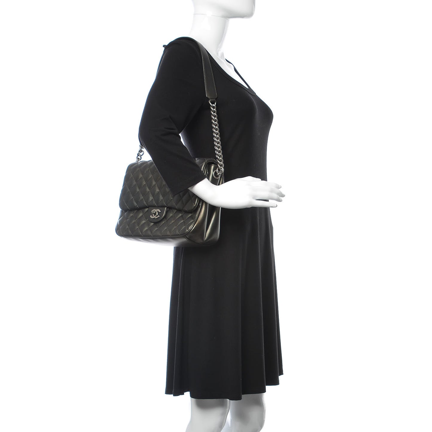 Metallic Goatskin Quilted Medium Rock In Rome Flap Charcoal