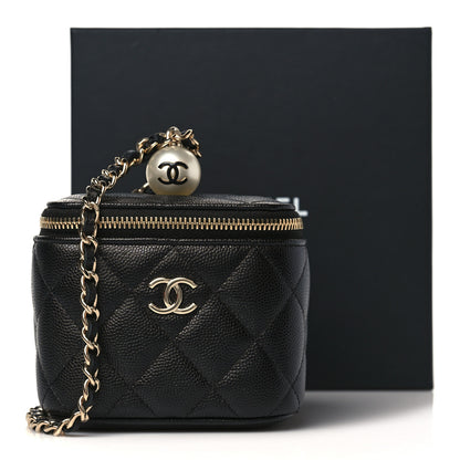 Chanel Caviar Quilted Mini Pearl On Top Vanity Case With Chain Black 10 of 10