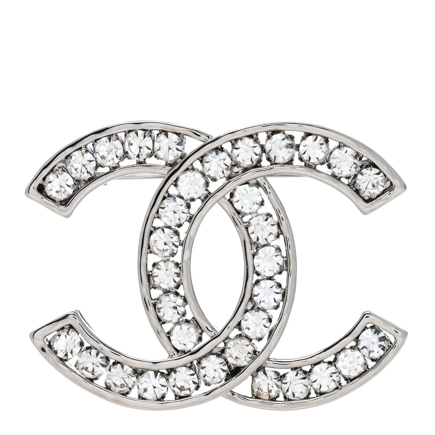 Chanel Crystal Large CC Brooch Silver 1 of 3