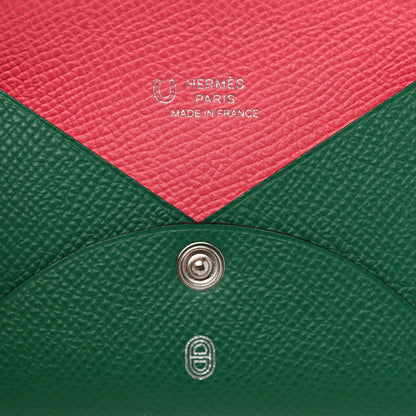 Hermes Epsom Horseshoe Calvi Card Case Vert Vertigo Rose Azalee 6 of 8