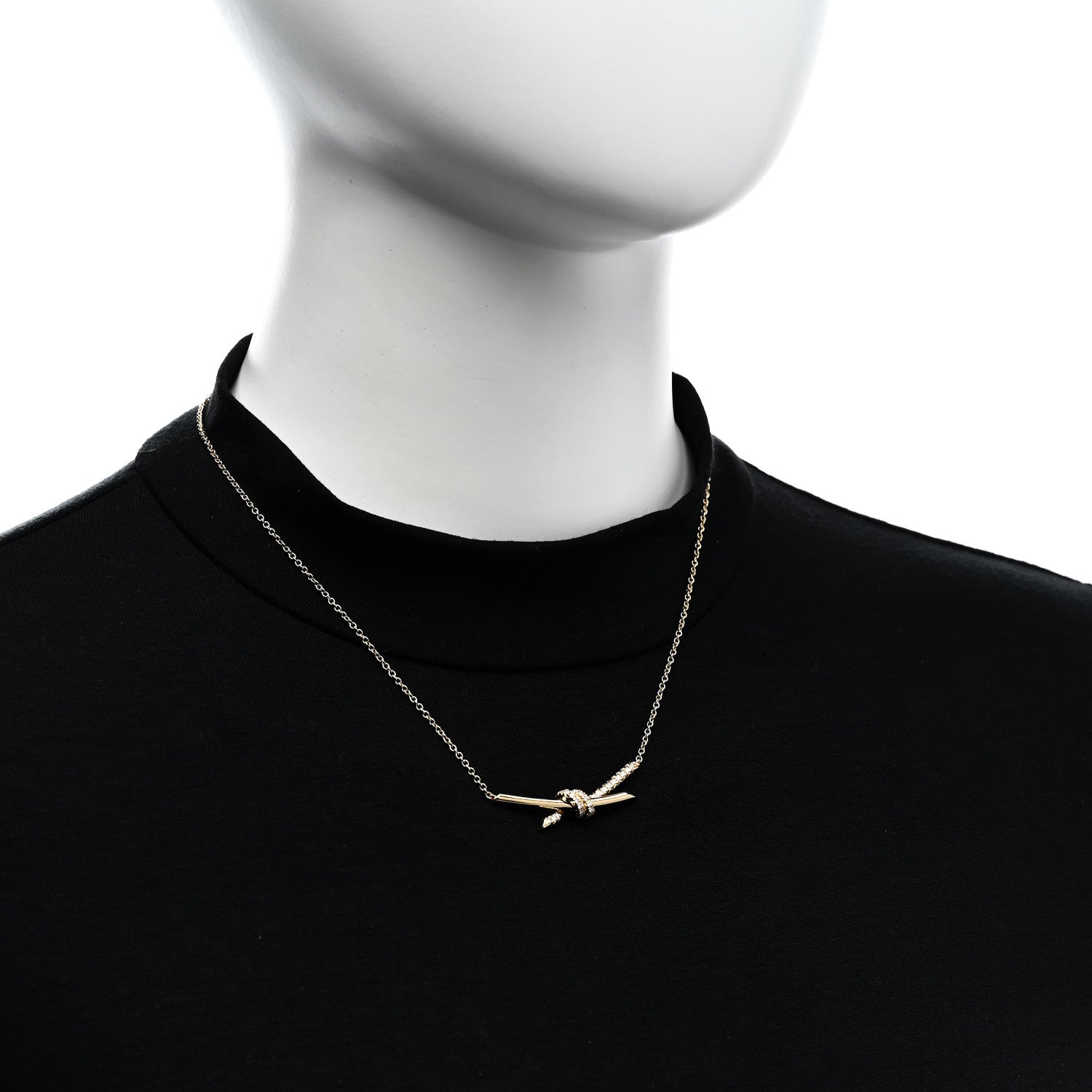 Tiffany 18K Yellow Gold Diamond Knot Necklace 2 of 6
