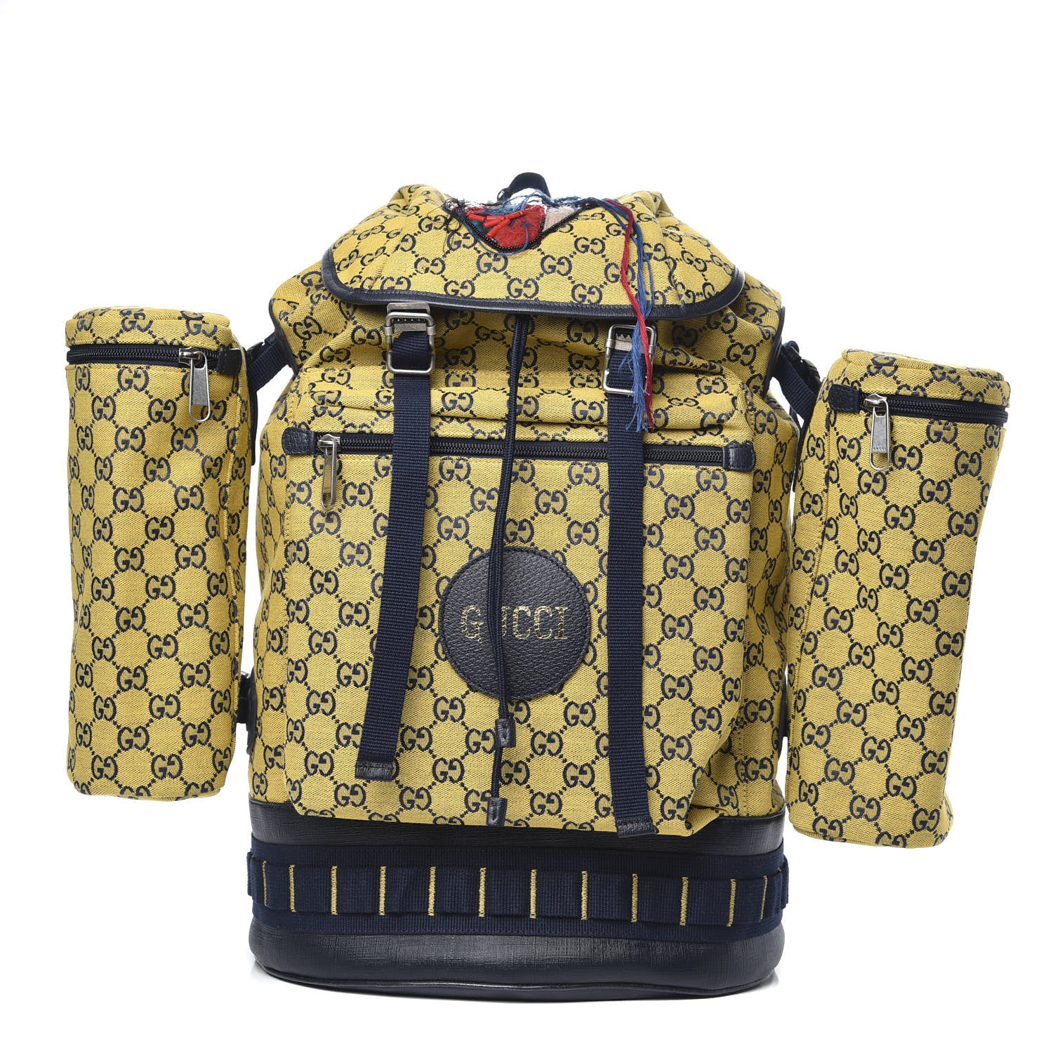 Gucci Monogram Multicolor Script Logo Large Double Pocket Backpack Yellow Blue 1 of 10