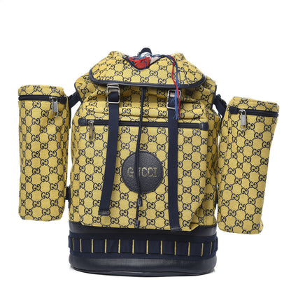 Gucci Monogram Multicolor Script Logo Large Double Pocket Backpack Yellow Blue 1 of 10