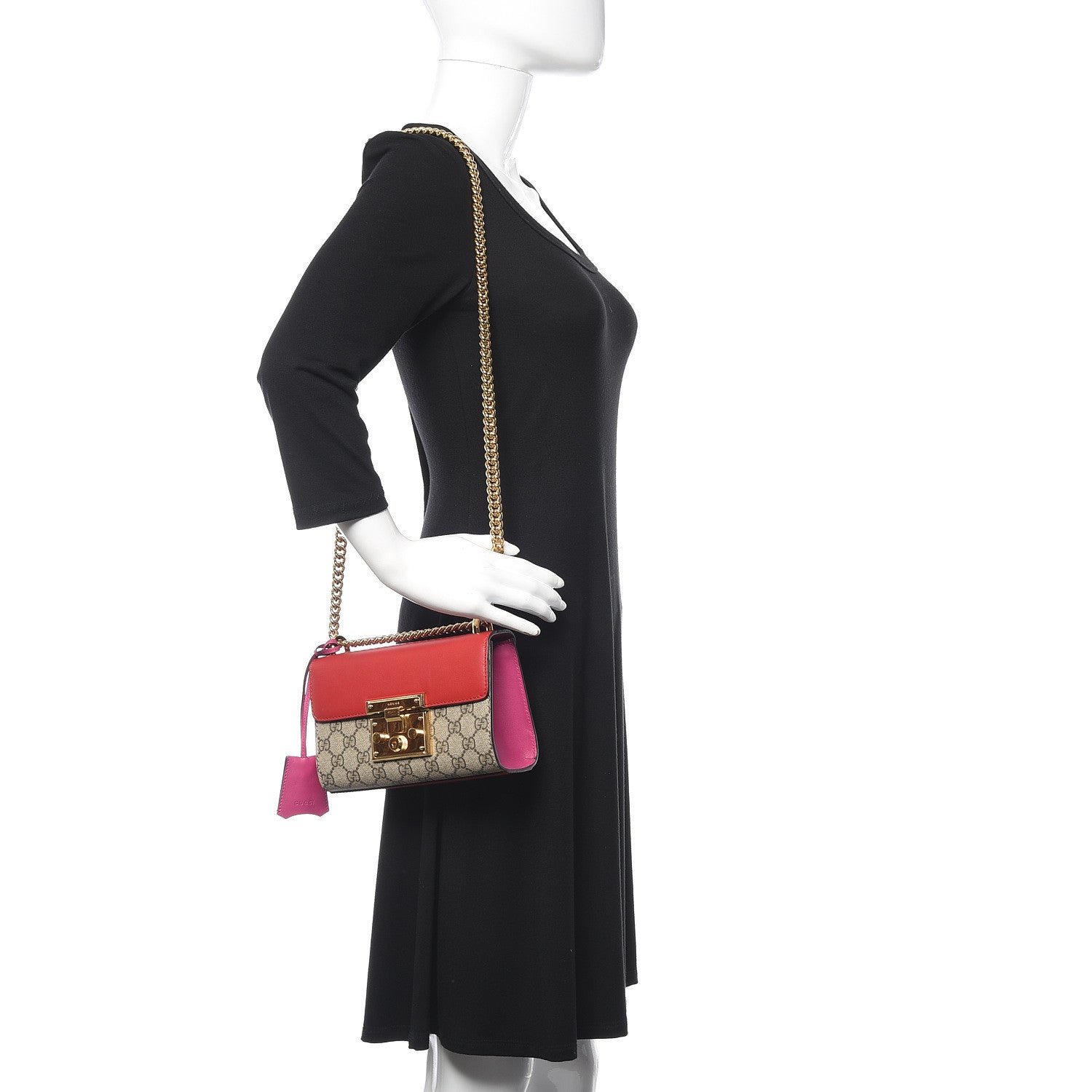 Gucci GG Supreme Monogram Calfskin Small Padlock Shoulder Bag Beige Hibiscus Red New Rosette 2 of 10