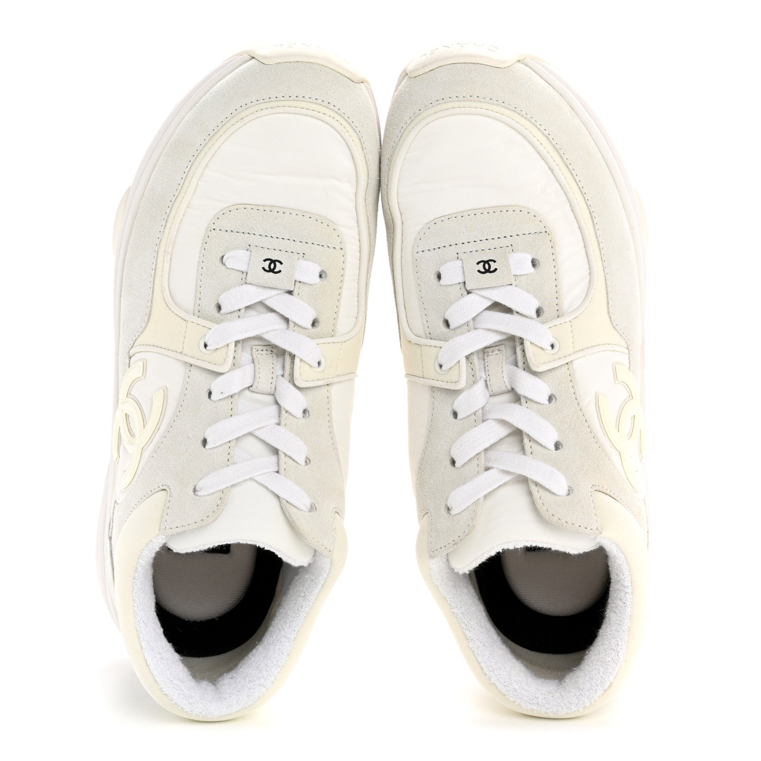 Chanel Suede Calfskin Fabric CC Sneakers 38.5 White 9 of 16