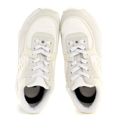 Chanel Suede Calfskin Fabric CC Sneakers 38.5 White 9 of 16
