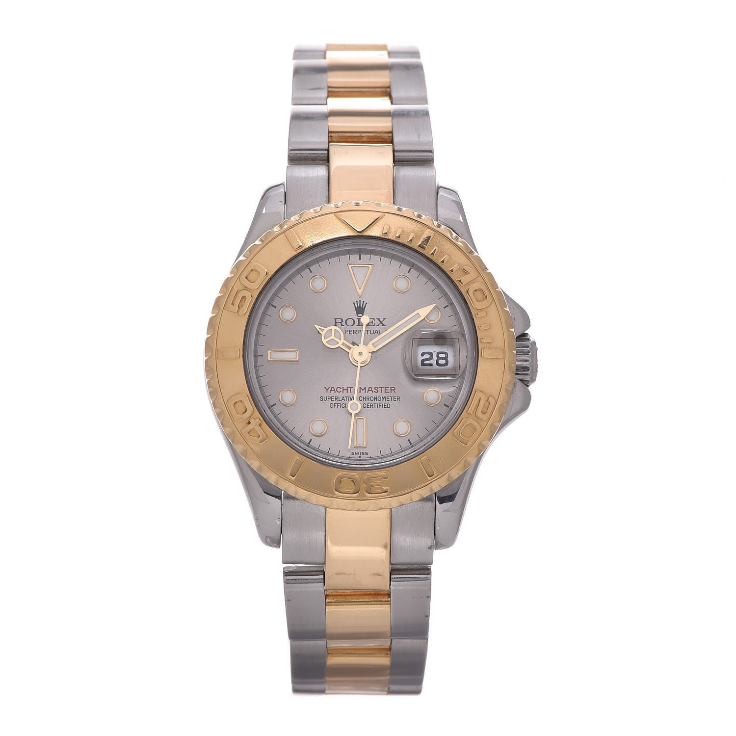 Rolex Stainless Steel 18K Yellow Gold 29mm Oyster Perpetual Date Yacht-Master Watch Silver 169623 1 of 6