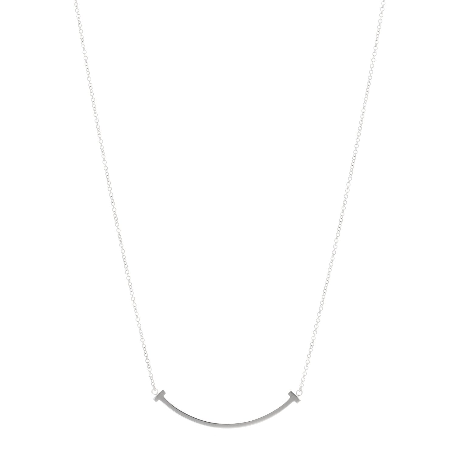 Tiffany 18K White Gold Small T Smile Pendant Necklace 1 of 4