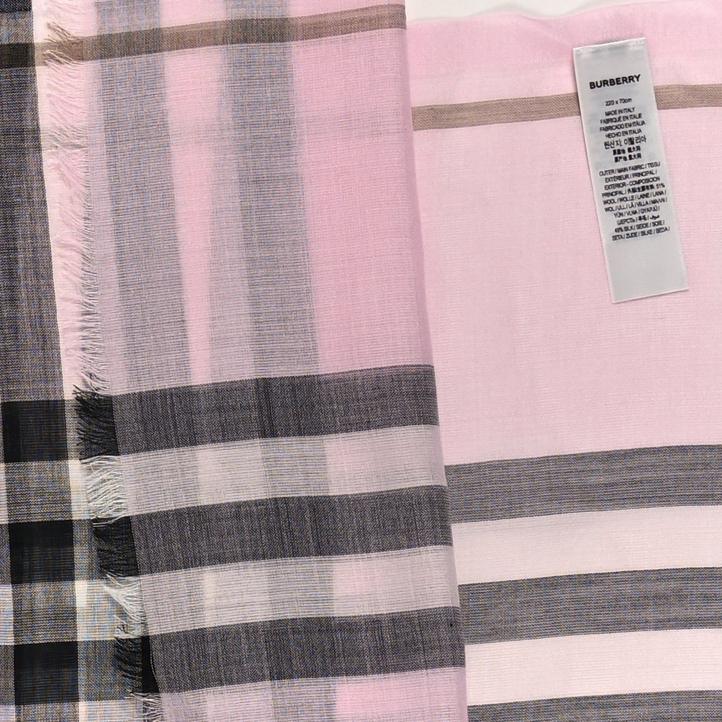 Wool Silk Gauze Giant Check Scarf Alabaster Pink