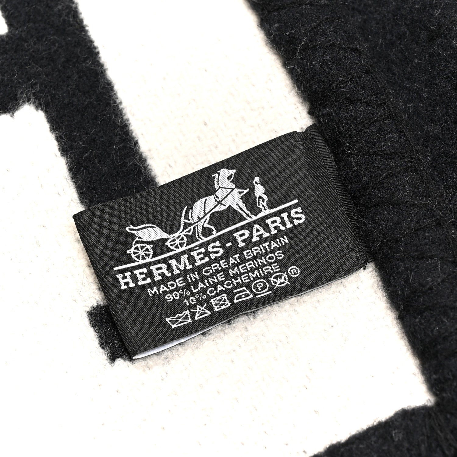 Hermes Wool Cashmere Avalon III Blanket Ecru Black 3 of 3