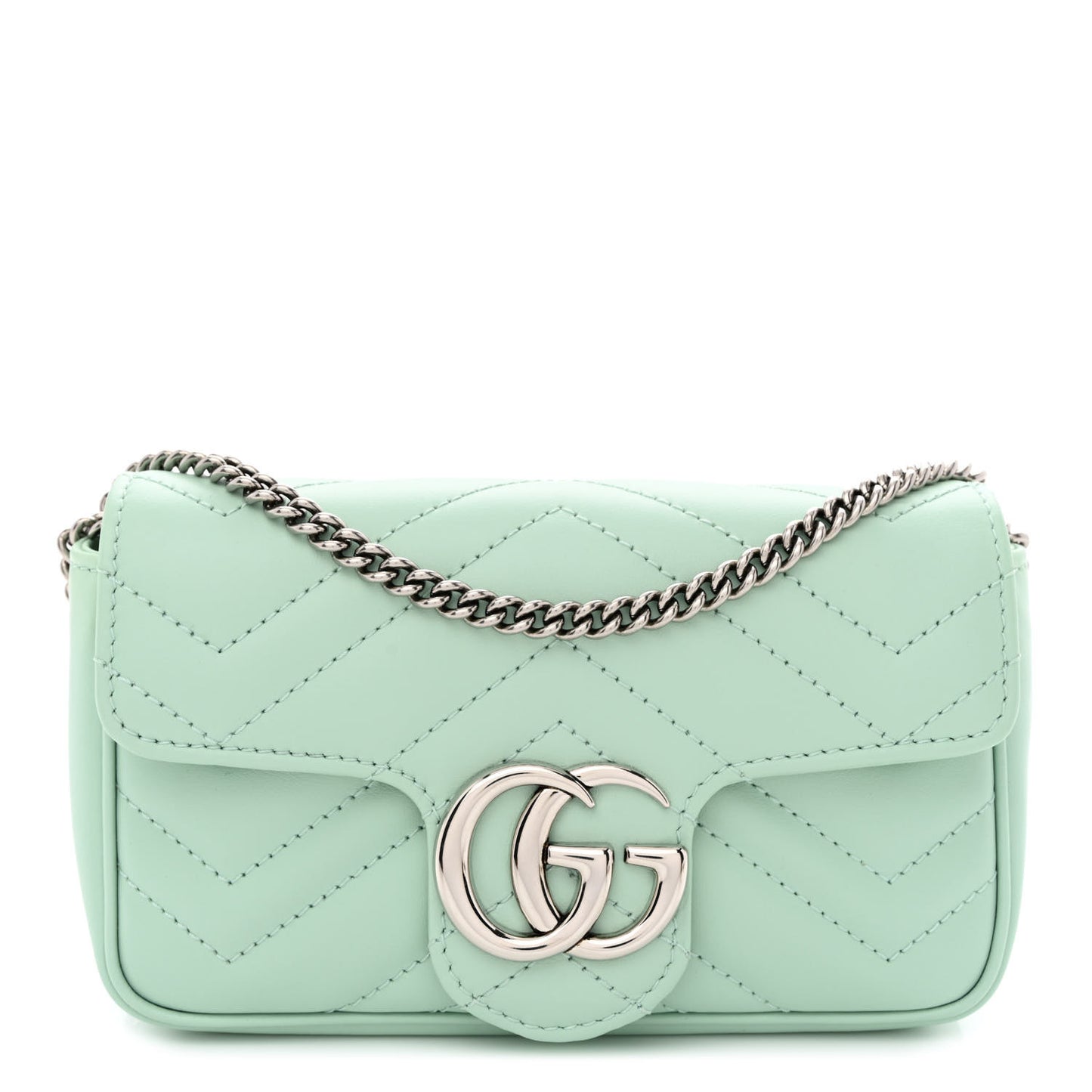 Calfskin Matelasse Super Mini GG Marmont Shoulder Bag Water Green