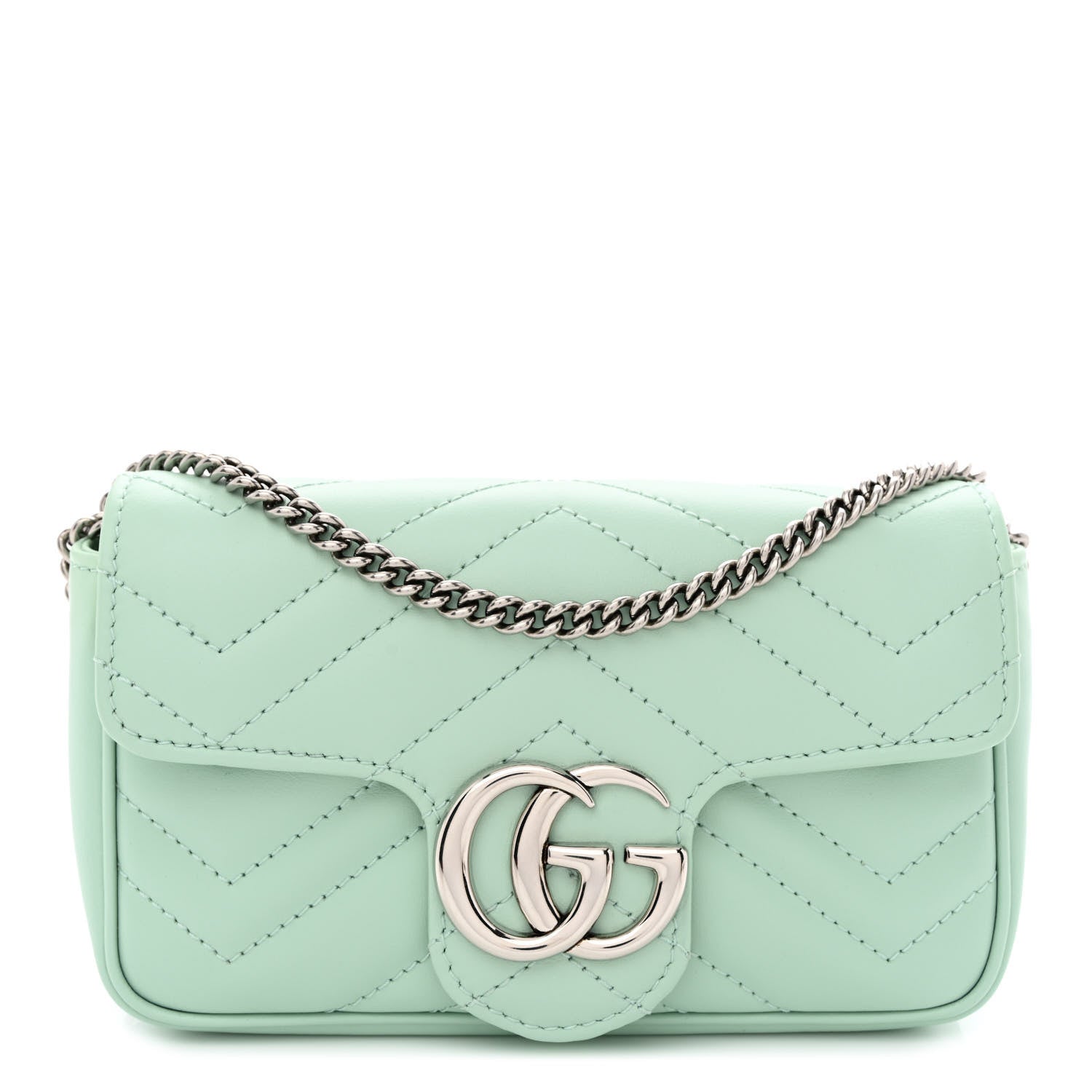Gucci Calfskin Matelasse Super Mini GG Marmont Shoulder Bag Water Green 1 of 10
