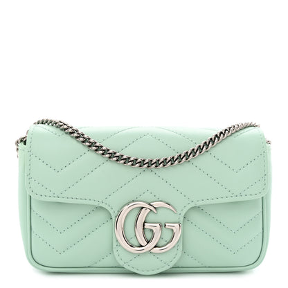 Gucci Calfskin Matelasse Super Mini GG Marmont Shoulder Bag Water Green 1 of 10