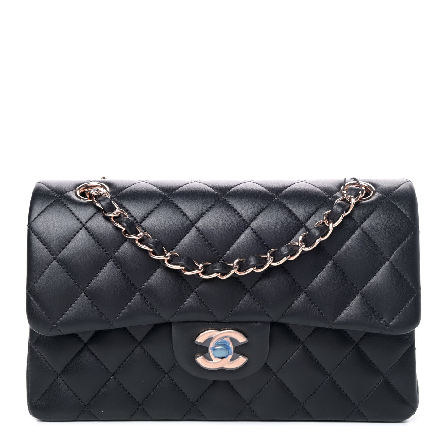 Lambskin Quilted Small Double Flap Black
