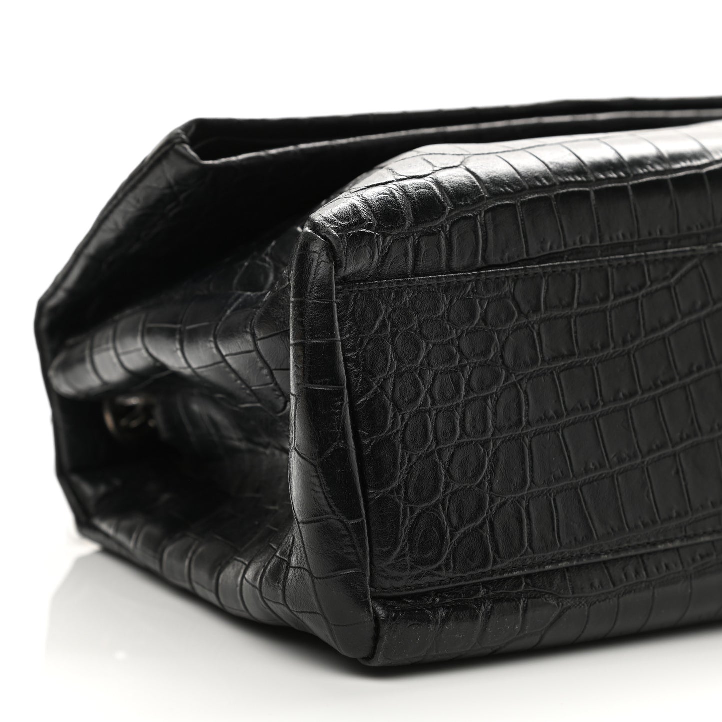 Calfskin Crocodile Embossed Medium West Hollywood Monogram Fold-Over Black