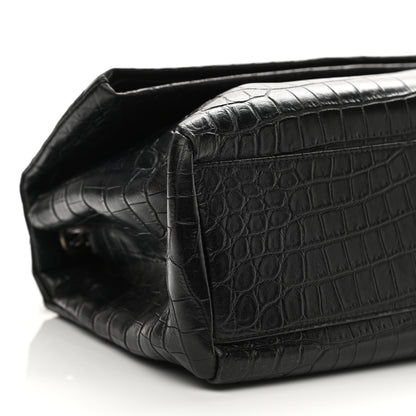 Saint Laurent Calfskin Crocodile Embossed Medium West Hollywood Monogram Fold-Over Black 17 of 23