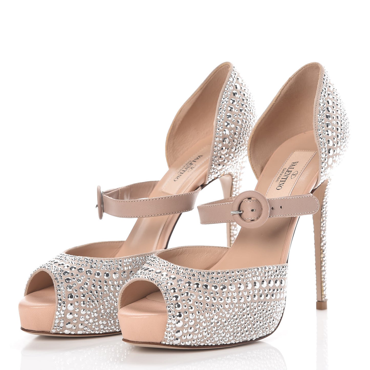 Suede Strass Crystal Peep Toe Mary Jane Platform Sandals 36 Poudre