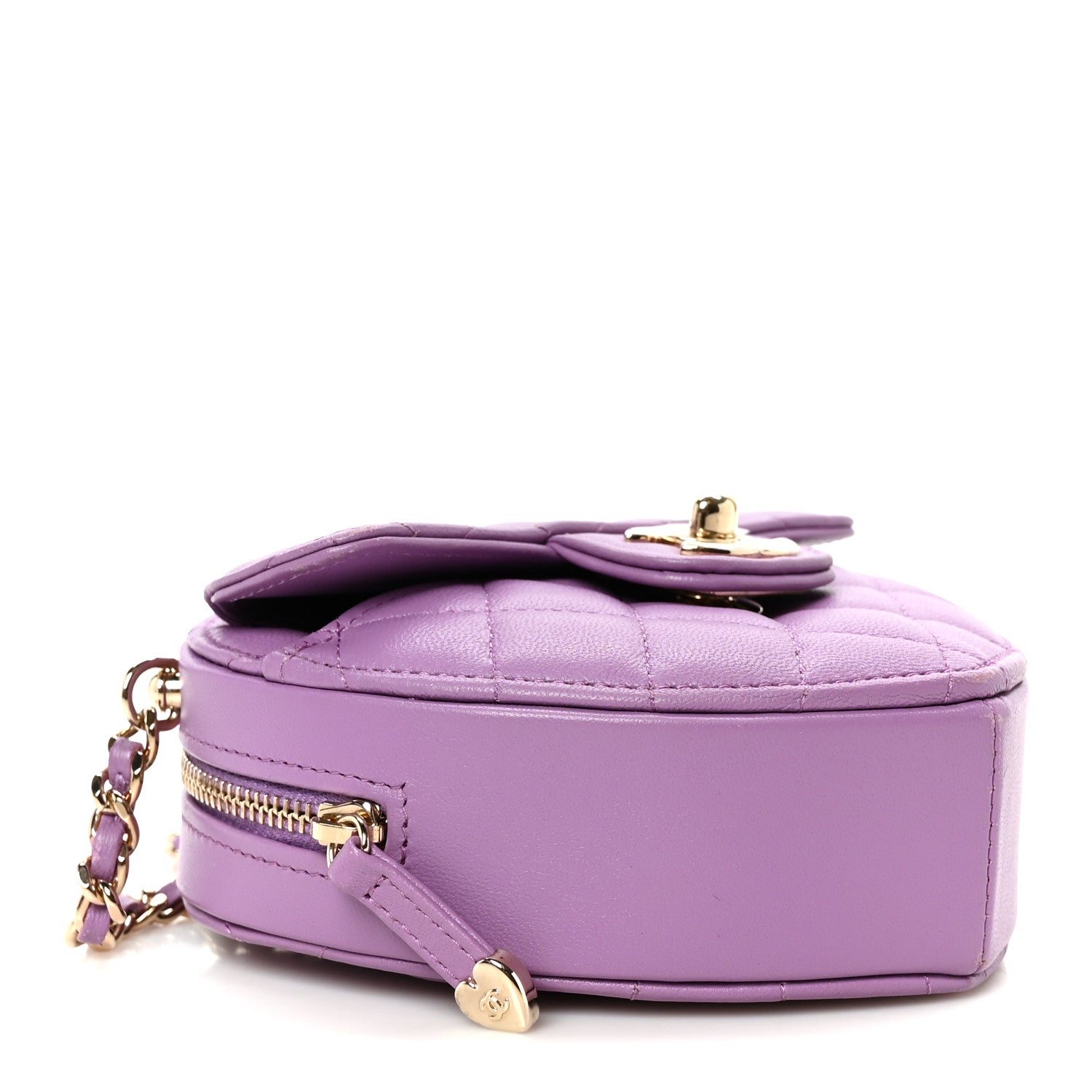 Chanel Lambskin Quilted CC In Love Heart Clutch With Chain Purple 4 of 11