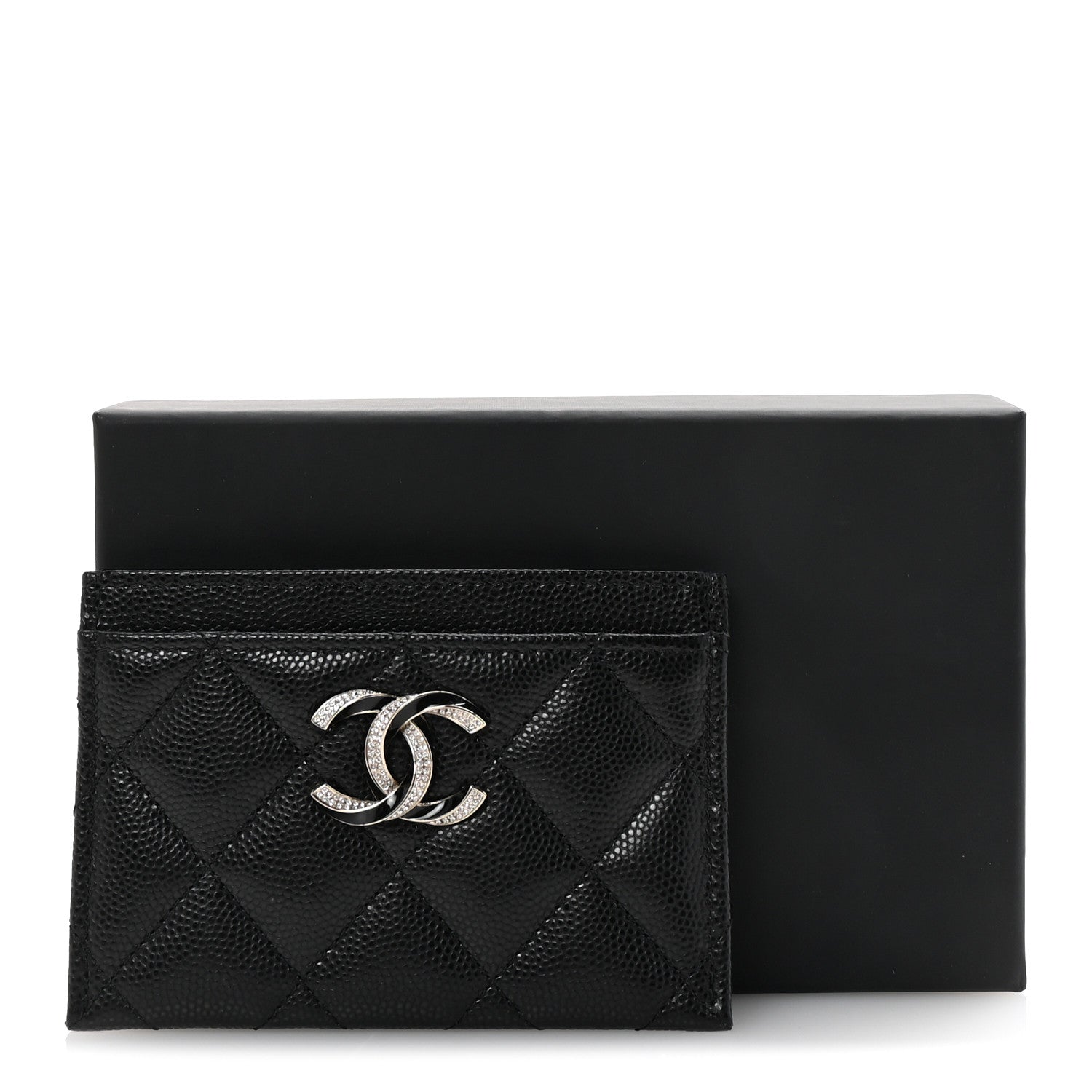 Chanel Caviar Quilted Crystal Enamel CC Card Holder Black 9 of 9