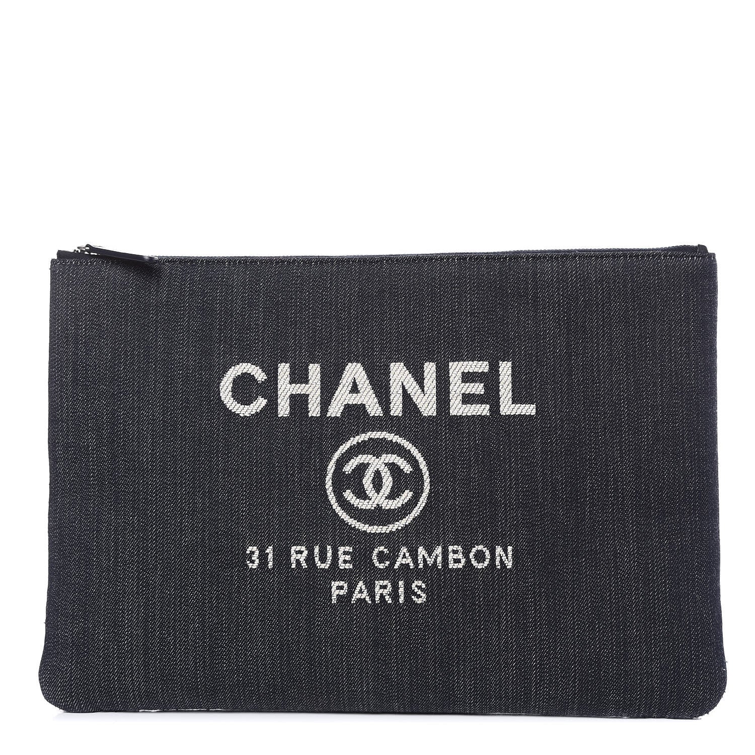 Chanel Denim Large Deauville Pouch Dark Blue 1 of 9