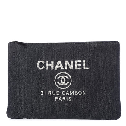 Chanel Denim Large Deauville Pouch Dark Blue 1 of 9