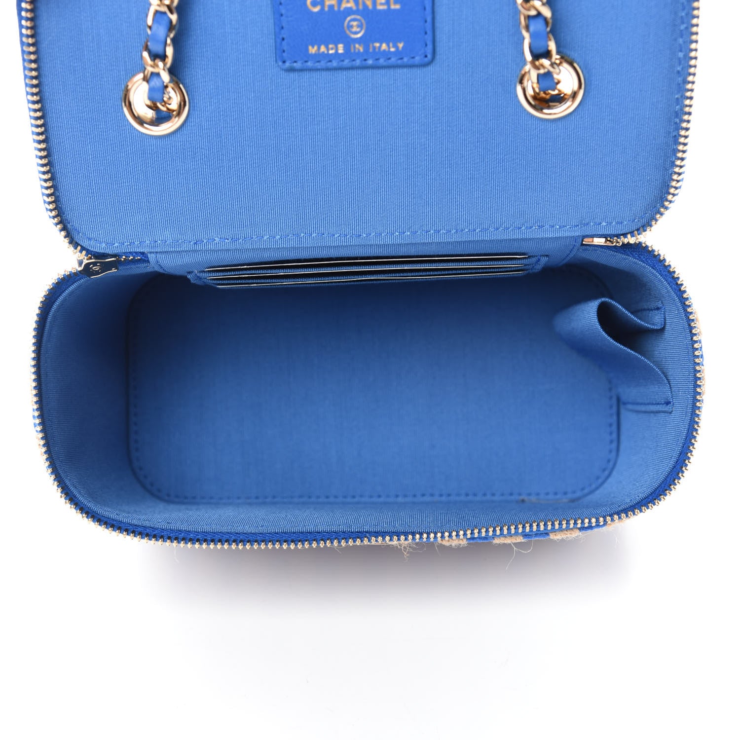 Chanel Raffia Jute Striped Small Vanity Case With Chain Blue Beige 5 of 11