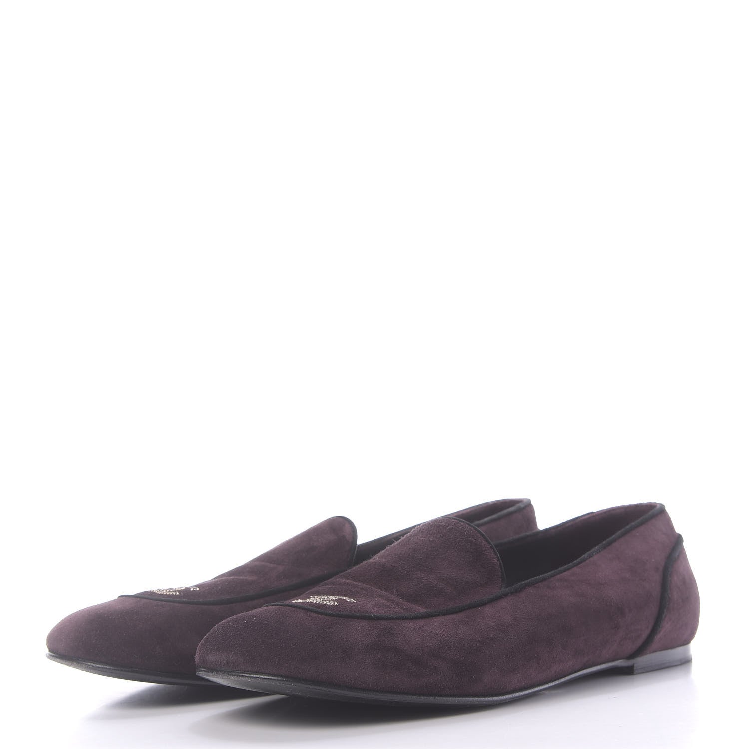 Chanel Suede Calfskin Womens Mocassin CC Flats 41.5 Purple 3 of 12
