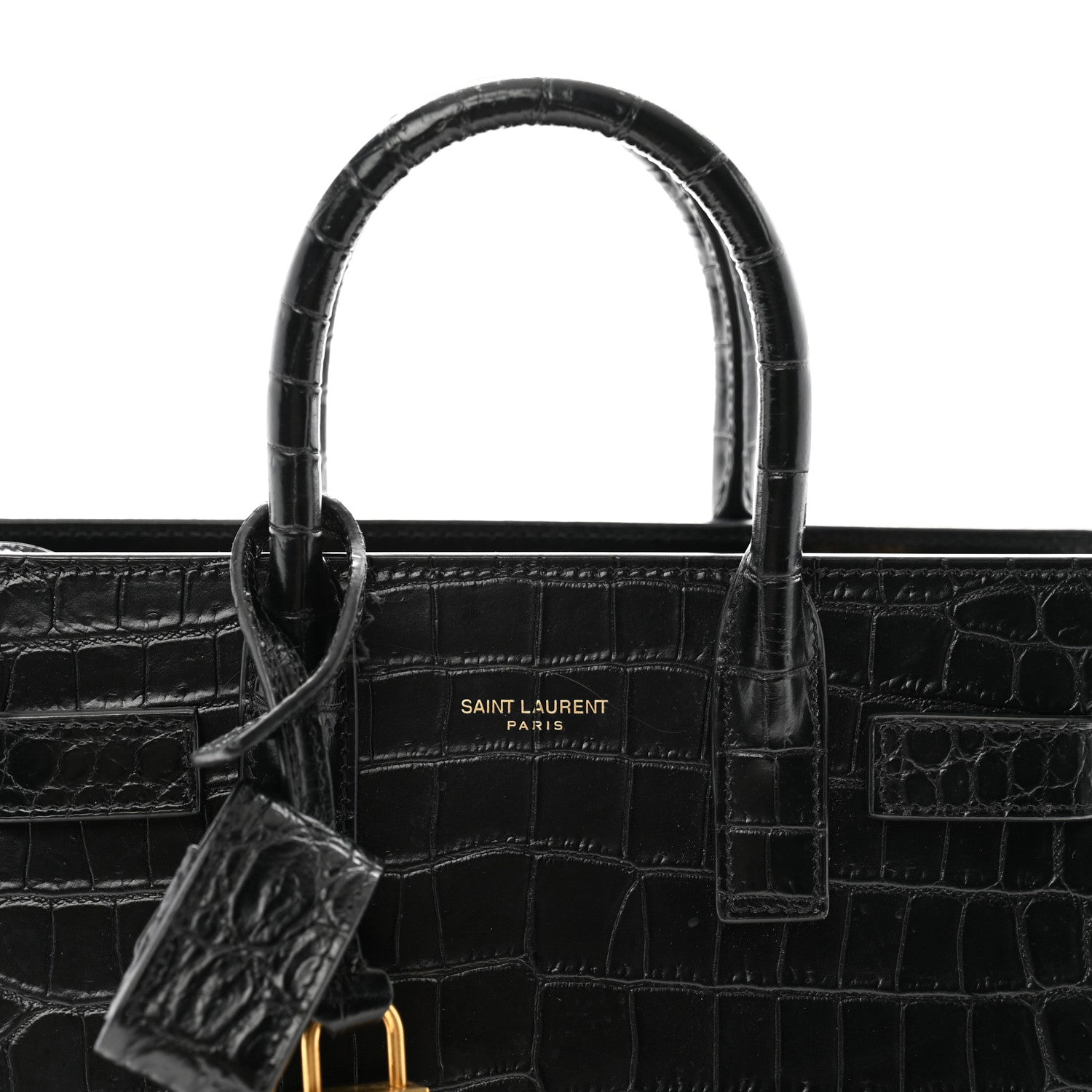 Saint Laurent Calfskin Crocodile Embossed Nano Sac De Jour Black 7 of 14