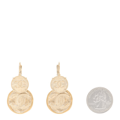 Chanel Metal Round CC Medallion Drop Earrings Gold 2 of 5
