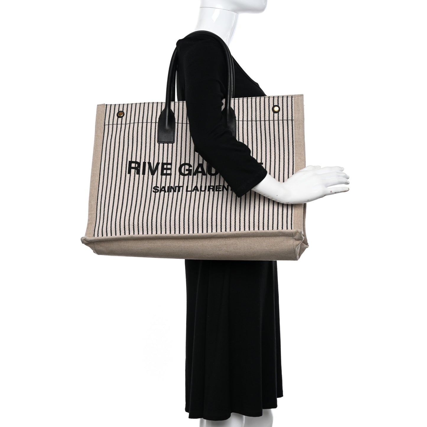Embroidered Cotton Linen Rive Gauche Noe Tote Natural Black