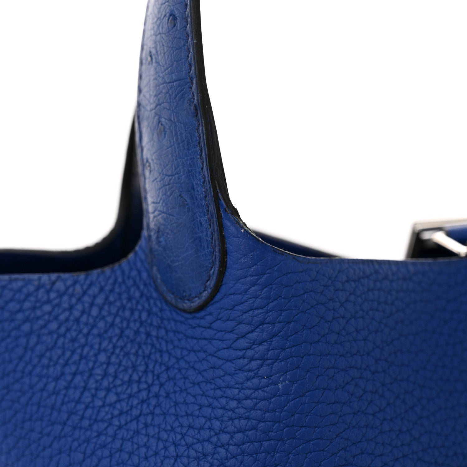 Hermes Taurillon Clemence Ostrich Touch Picotin Lock 22 Bleu Electrique 13 of 13