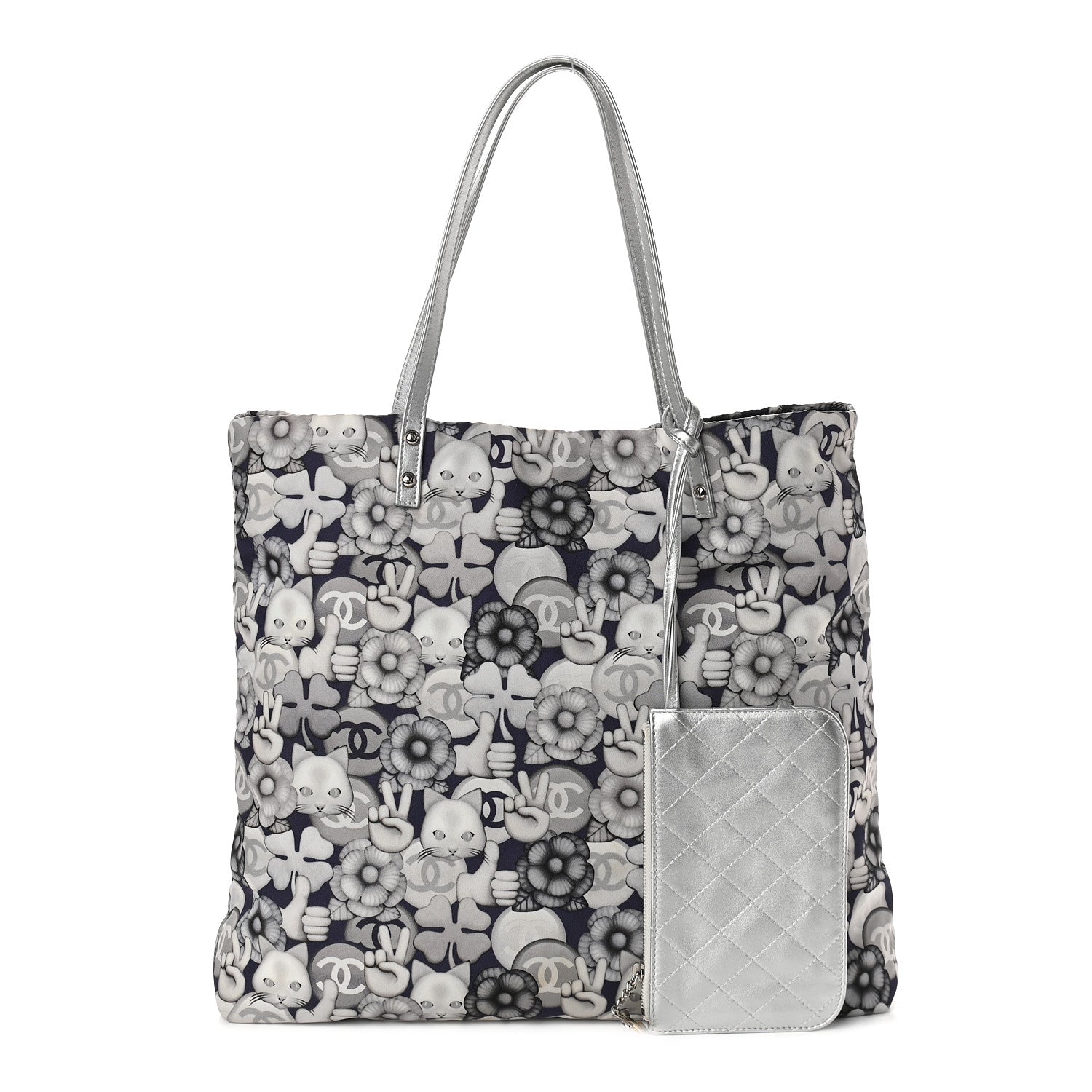 Chanel Nylon Cat Emoticon Tote Navy Silver 1 of 9