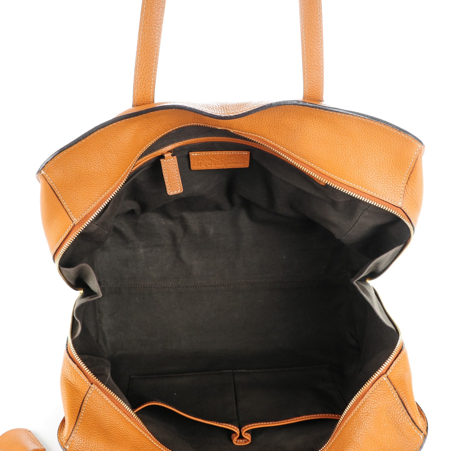 Pebbled Calfskin Large Skull Padlock Zip Around Tote Cognac