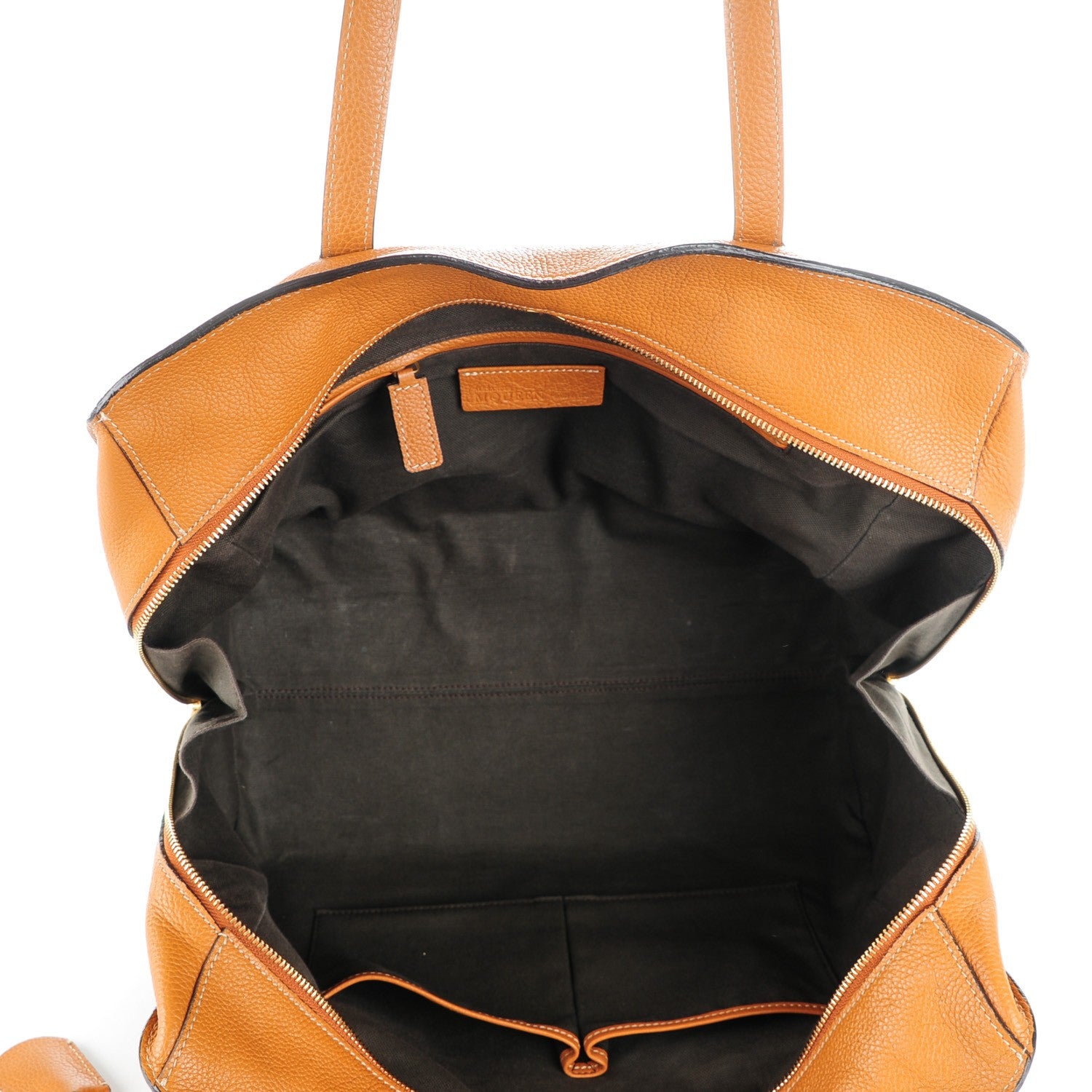 Alexander McQueen Pebbled Calfskin Large Skull Padlock Zip Around Tote Cognac 5 of 7