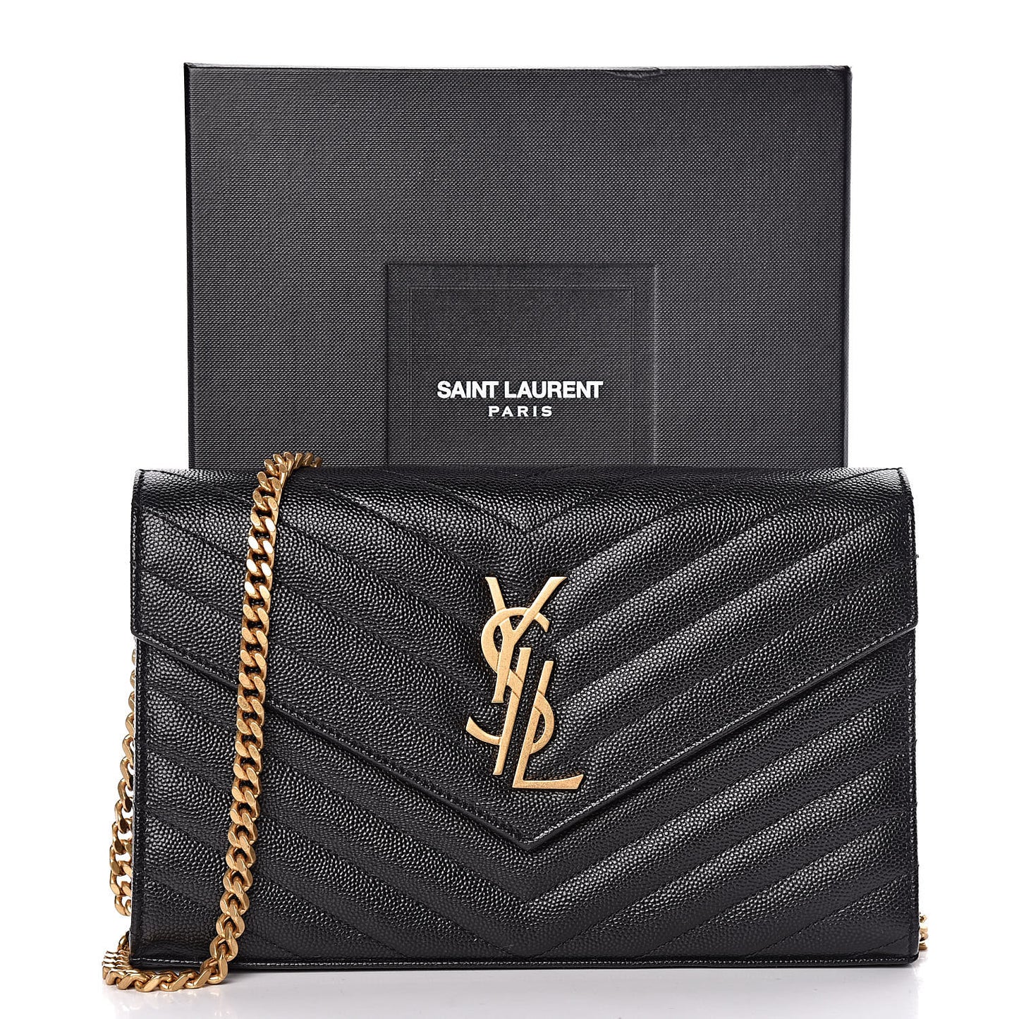 Grain De Poudre Matelasse Chevron Deconstructed Monogram Chain Wallet Black