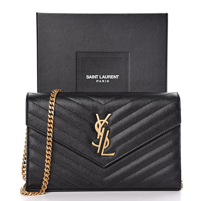 Saint Laurent Grain De Poudre Matelasse Chevron Deconstructed Monogram Chain Wallet Black 11 of 11