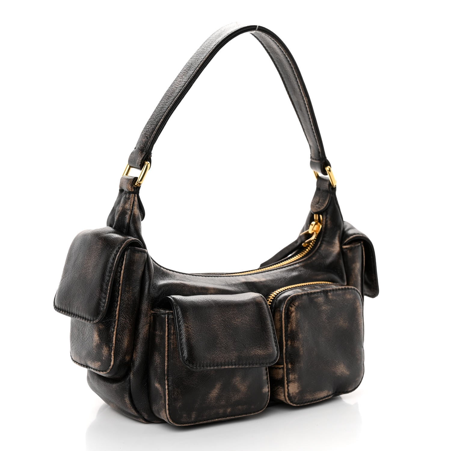 Miu Miu Distressed Nappa Pocket Bag Sand Coffee 3 of 10