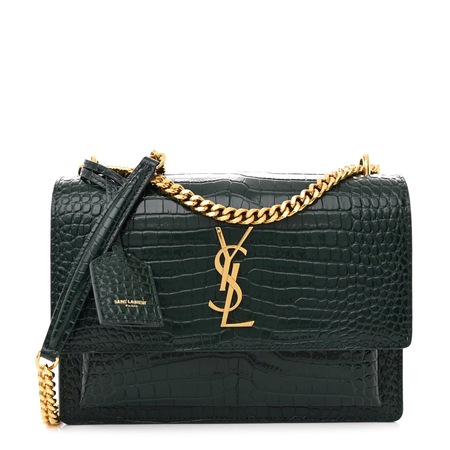 Calfskin Crocodile Embossed Medium Monogram Sunset Dark Green