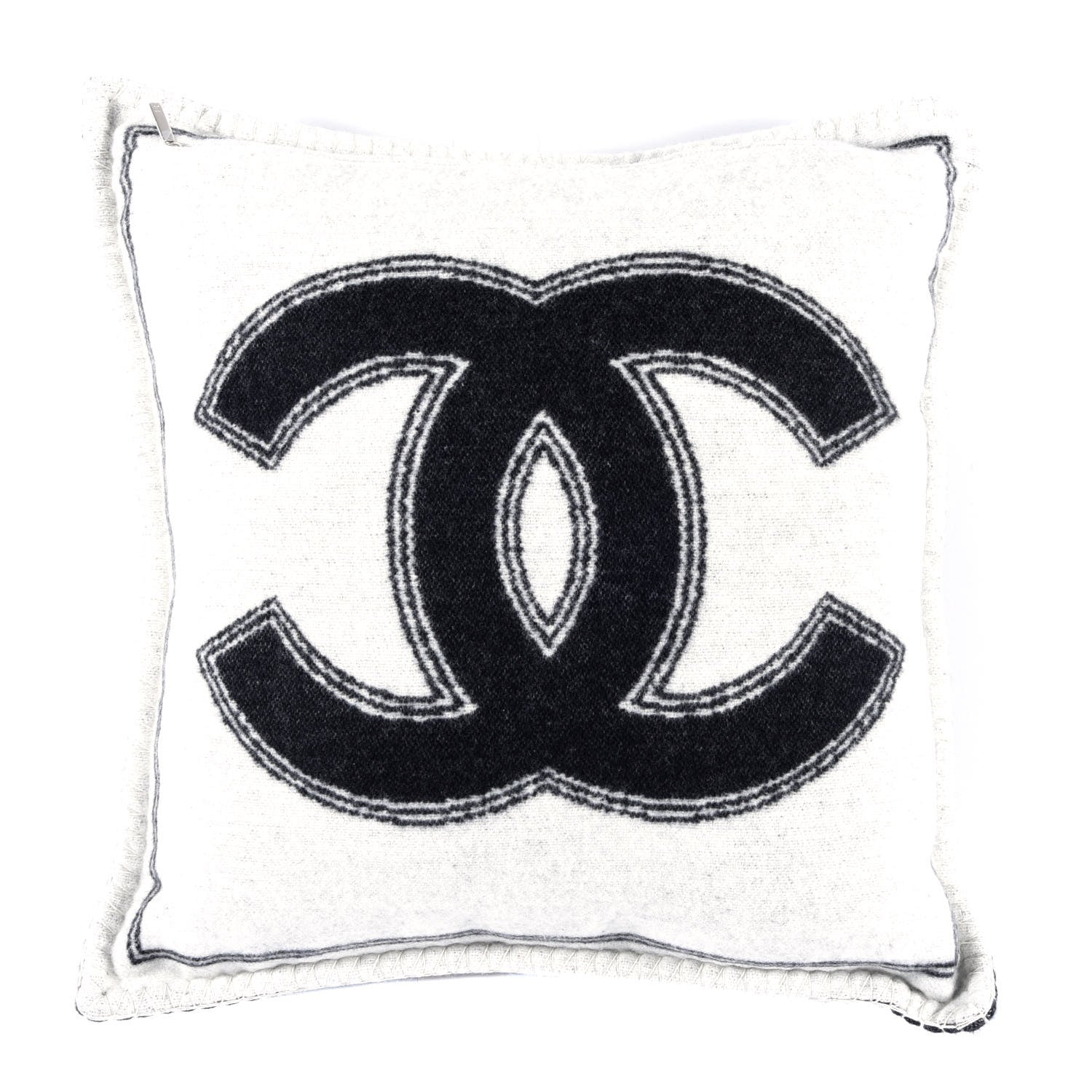 Chanel Merino Wool Cashmere CC Pillow Black White 1 of 4