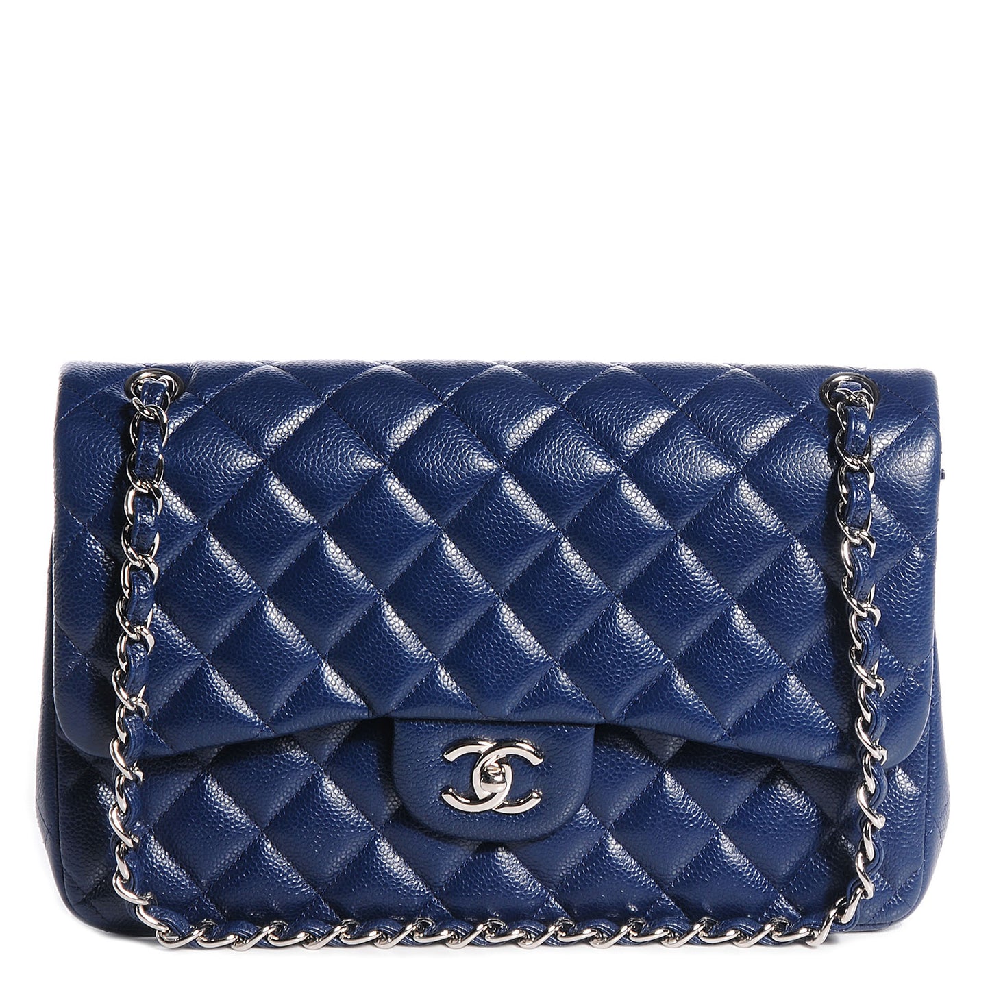 Caviar Quilted Jumbo Double Flap Navy Blue